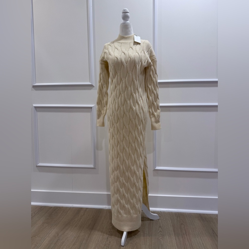 Line & Dot Cream Long Sleeve Knit Dress